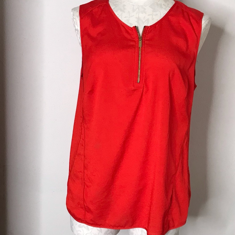 Calvin Klein Red 1/4 Zip Sleeveless Top Blouse size M
